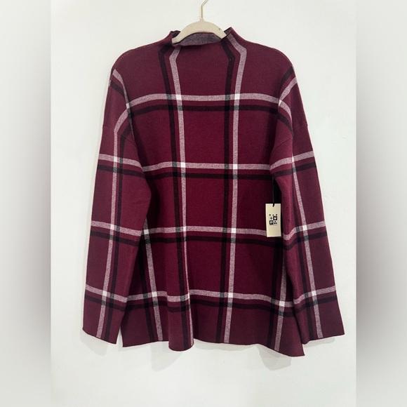 Max studio. Women's Burgundy Plaid Sweater - Picture 1 of 10